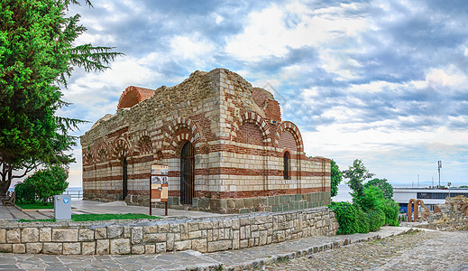 保加利亚Nessebar圣约翰阿里图赫托教堂博物馆沙滩全景古董海岸建筑阳光教会堡垒文化遗产图片