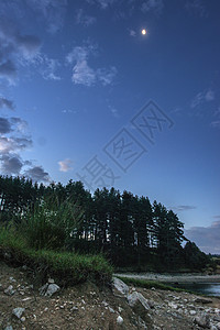 森林和山湖在夜间图片