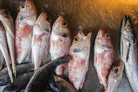市场上的冰上鱼销售钓鱼鲻鱼店铺海洋海鲜烹饪动物食物图片