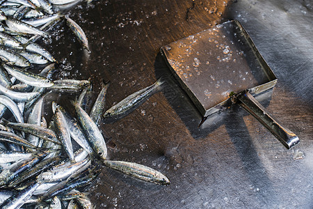 市场上的冰上鱼海洋动物钓鱼销售店铺海鲜烹饪食物图片