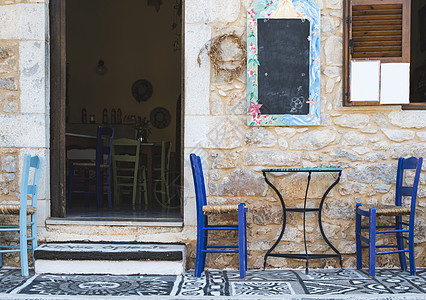 希腊语希腊餐馆建筑学海滩咖啡店房子岛屿桌子咖啡街道蓝色店铺图片