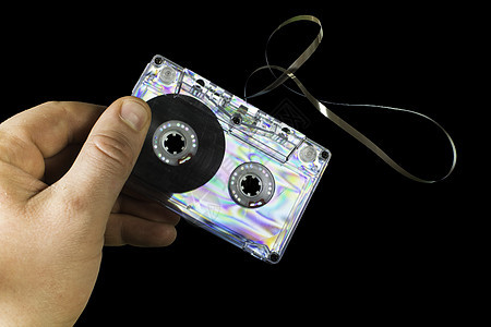 手持旧式磁带立体声记录白色音响音乐数据歌曲盒子录音机空白图片