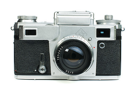 白色隔离的旧旧照相机反射毫米历史乡愁宏观电影相机模拟技术快门图片