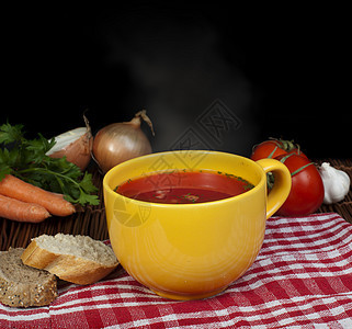番茄汤蔬菜勺子饮食美食叶子用餐午餐奶油味道香料图片