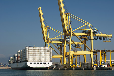 装满集装箱港口的货运商贮存起重机加载贸易经济货轮货运船运进口货物背景图片