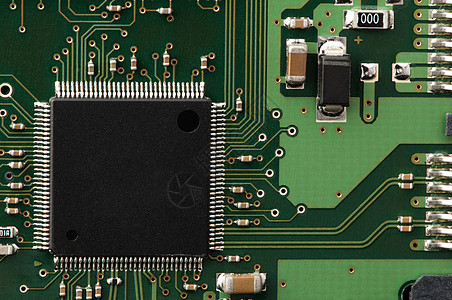 带芯片的电路板力量科学绿色宏观处理器电气主板硬件晶体管数据图片