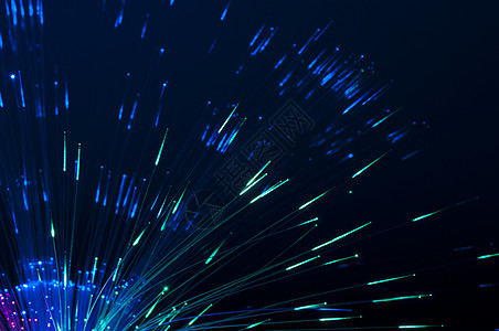 蓝色光纤光纤技术辉光冲动电子产品宏观蓝色发光纤维互联网全球背景