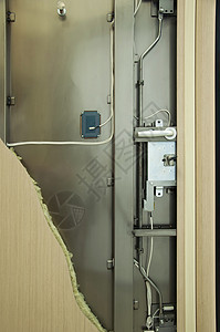 防装甲门机制大厦机械房间金属出口白色棕色框架建筑学木头图片