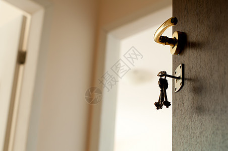 用钥匙打开门房子房地产房间安全入口木头锁孔公寓欢迎图片