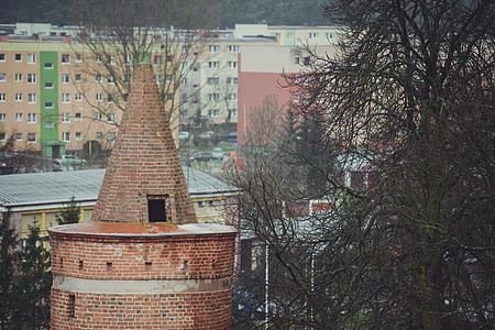 波兰戈列尼奥的老红色城堡塔图片