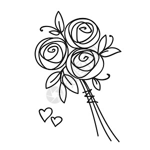 花束 程式化的玫瑰手绘图 结婚生日礼物展示作品绘画叶子墨水婚礼插图艺术礼物草图图片