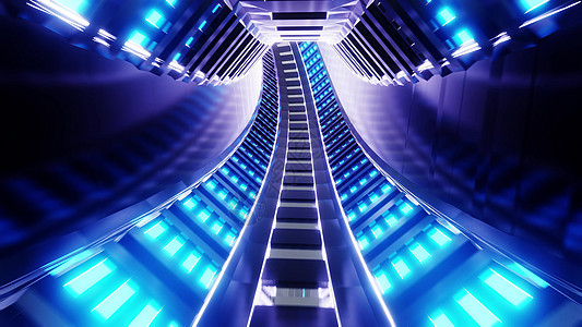 未来派科幻火车地铁隧道走廊3D插画背景壁纸渲染速度艺术循环蓝色3d运动辉光插图紫色图片