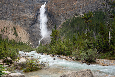 加拿大不列颠哥伦比亚省Yoho国家公园爬坡瀑布森林环境城市溪流岩石全景目的地旅行图片