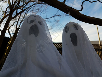 树枝上挂着白布的鬼魂幽灵风格装饰图片