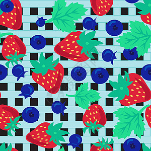 方格背景中的草莓和蓝莓图片