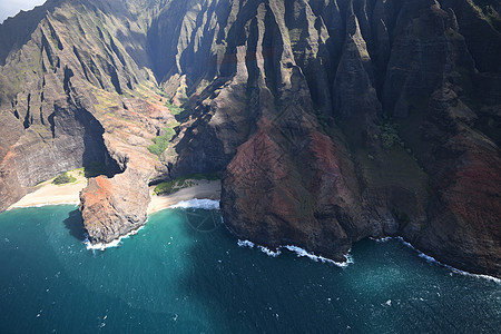 Kauai海岸景观海岸线海滩风景天堂旅游崎岖旅行直升机海洋绿色图片