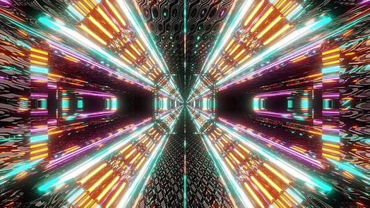 抽象质感的科幻隧道走廊与无尽的灯光 3d 插图墙纸背景 图库图片艺术绿色粉色橙子纹理渲染运动小说图片