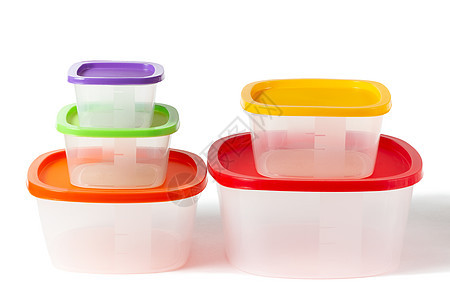 一组带有多色盖子的塑料箱 孤立在白色背景上 有阴影和无影子剪切路径食物包装橙子黄色家庭午餐贮存餐具紫色厨房图片
