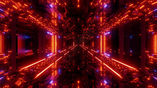 未来科幻砖纹理机库隧道走廊与漂亮的发光灯和反射 3d 插图壁纸背景砖块艺术反光运动小说橙子渲染辉光红色蓝色图片