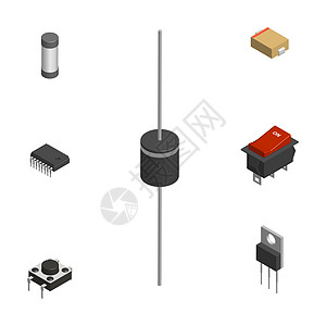 一组不同的 3D 电子元件矢量图处理器电压金属真实感插图微电路照片活力断路器维修图片