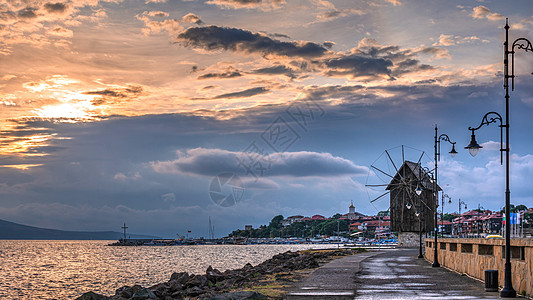 保加利亚Nessebar老风车堡垒防御建筑学建筑古城文化遗产海岸全景旅游长廊图片