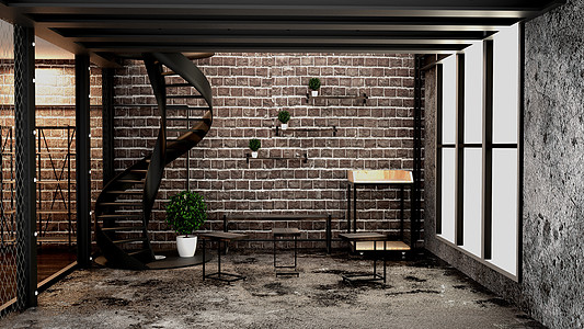 现代阁楼风格活室内设计 3D地面双工白色渲染木地板房子建筑学硬木房间楼梯图片