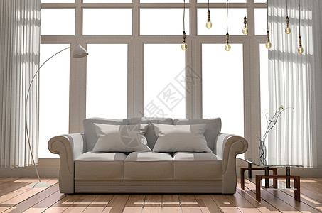 客厅室内设计  斯堪的纳维亚风格  3D渲染房子家庭住宅长椅绿色家具框架别墅沙发房间图片