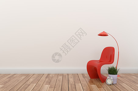 室内 — 空白墙背景上的椅子和灯图片