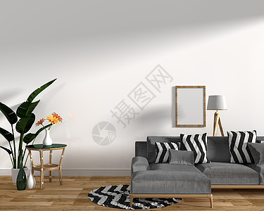 现代客厅室内最小设计3d 渲染房子长椅家具装饰靠垫风格沙发建筑学插图地面图片