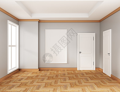 空荡荡的日式室内禅宗风格  3d 渲染房子公寓装饰地面建筑学房间玻璃棕色插图空白图片