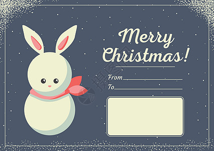 圣诞贺卡上有穿着冬衣的可爱兔子图片