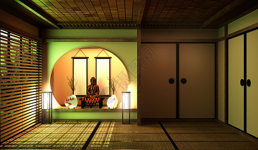 豪华房或日本式旅馆的日本式住宅区d椅子公寓桌子木头建筑学文化房间酒店艺术渲染图片