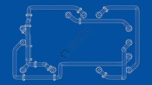 横幅缠绕在带法兰的管道中 韦克托科学数据几何设计艺术建筑电脑绘图蓝色形状图片