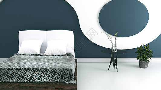 现代卧室室内设计  3d 渲染阁楼奢华咖啡房间家具公寓寝具亚麻装饰花瓶图片