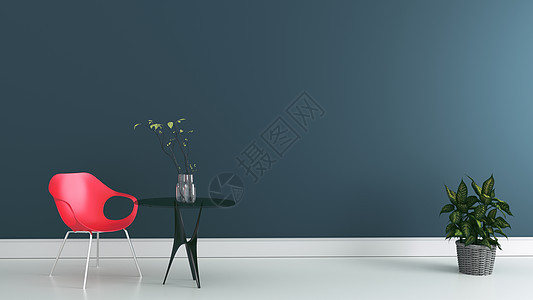 有椅子和桌子的工作室在黑暗的墙壁上  3d 渲染图片