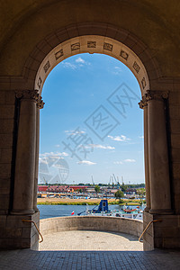 Szczecin市景 在阳光明媚的一天 波兰 欧洲大教堂目的地街道场景梯田市中心教会旅游建筑学城市图片