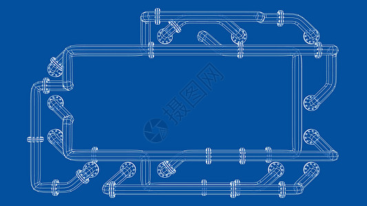 横幅缠绕在带法兰的管道中 韦克托框架艺术形状几何设计电脑技术蓝色单线螺栓图片