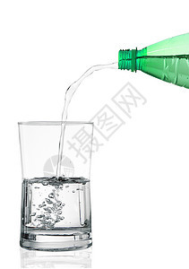 白色背景中的一杯水瓶子高脚杯概念口渴糖浆气泡玻璃饮料矿物液体图片