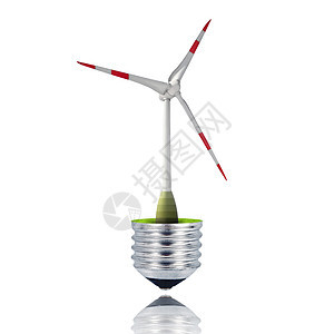 白色背景的孤立风涡轮机灯泡精力能源生态概念高压活力光伏风力太阳能板背景图片