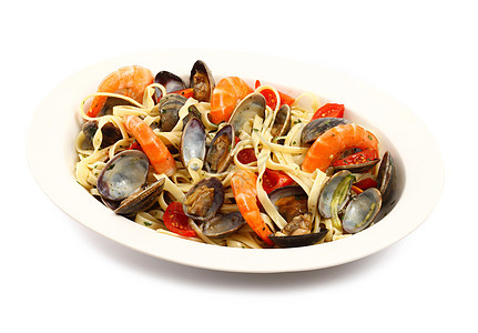意大利意大利意面 有蛤和虾美食厨房特产食谱饮食面条盘子午餐对虾蛤蜊图片