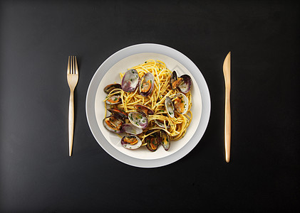 意大利意大利面条和蛤蛤厨房蛤蜊烹饪午餐食谱饮食特产盘子美食图片