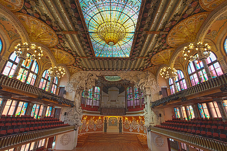 2014年在西班牙巴塞罗那的帕劳音乐会大厅举行 2014年歌剧建筑学礼堂艺术地标天炉戏剧性音乐宫音乐会彩色图片