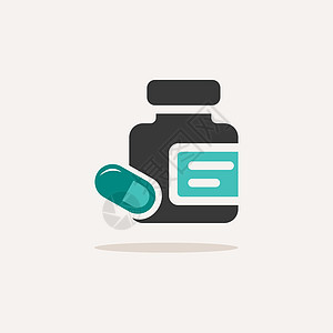 药丸和胶囊瓶 米色背景上带阴影的图标 它制作图案药房矢量图片