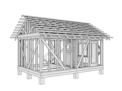 3D 插图 一小栋建筑大厦结构小屋计算机公寓房子框架卧室建筑师销售图片