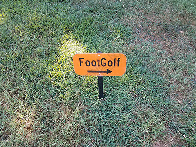青草中黑箭的橙子脚高尔夫标志指针草地娱乐院子绿色运动高尔夫球黑色乐趣游戏背景图片