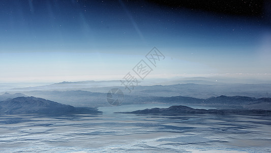 雾中的山岳和大海阳光场景太阳日落旅游天气地平线冒险旅行风景图片