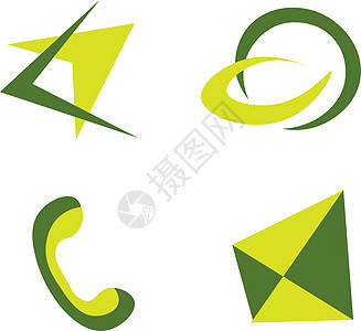 一组四个黄色和绿色的 Web 图标或徽标图片