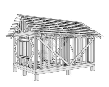 3D 插图 一小栋建筑家庭屋顶结构卧室住宅小区形状开发销售外观绘图图片