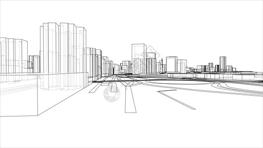 具有建筑物和道路的 3D 城市草图 韦克托市中心绘画天际3d办公室渲染商业房子建筑学蓝图图片