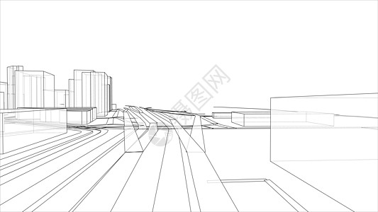 具有建筑物和道路的 3D 城市草图 韦克托商业3d办公室房子蓝图建造天际市中心建筑师绘画图片